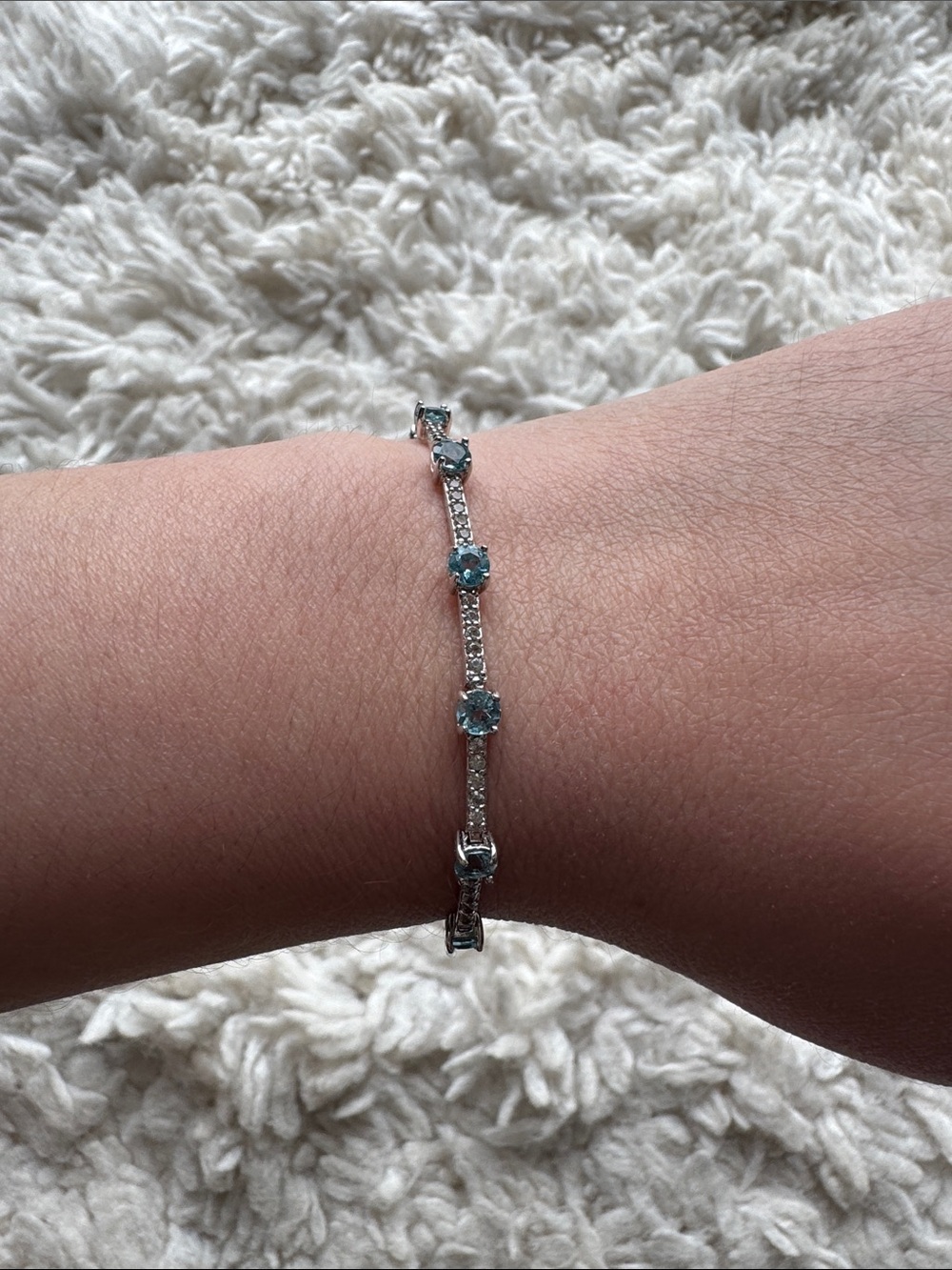 Blue Topaz and Created Sapphire Tennis‎ Bracelet